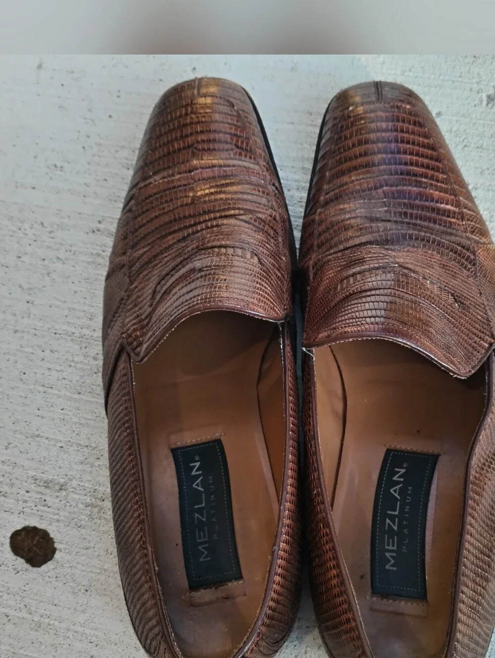 Mezlan Brown Lizard-Texture Leather Slip-On Loafers